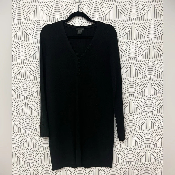 New Club Monaco Evangah Wool Henley Sweater Dress Button Black size Medium - Picture 8 of 10
